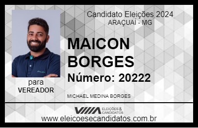 Candidato MAICON BORGES 2024 - ARAÇUAÍ - Eleições