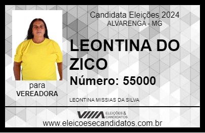 Candidato LEONTINA DO ZICO 2024 - ALVARENGA - Eleições