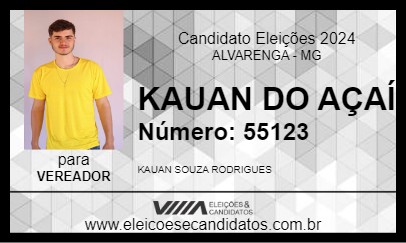 Candidato KAUAN DO AÇAÍ 2024 - ALVARENGA - Eleições