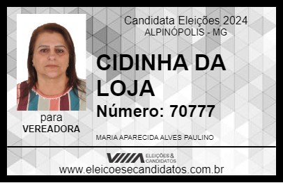 Candidato CIDINHA DA LOJA 2024 - ALPINÓPOLIS - Eleições