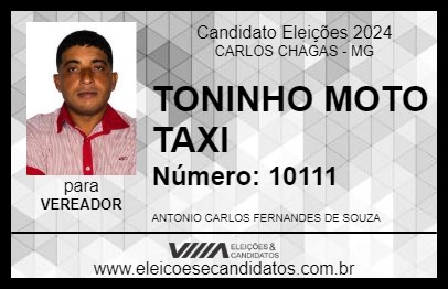 Candidato TONINHO MOTO TAXI 2024 - CARLOS CHAGAS - Eleições