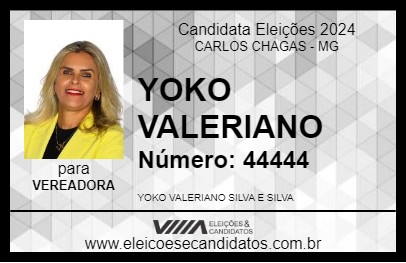 Candidato YOKO VALERIANO 2024 - CARLOS CHAGAS - Eleições