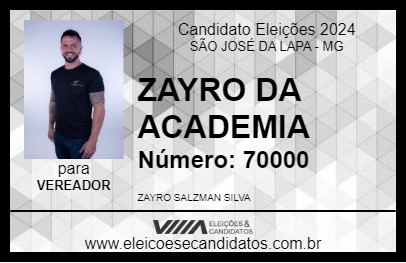 Candidato ZAYRO DA ACADEMIA 2024 - SÃO JOSÉ DA LAPA - Eleições