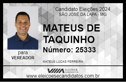 Candidato MATEUS DE TAQUINHO 2024 - SÃO JOSÉ DA LAPA - Eleições