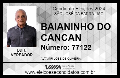 Candidato BAIANINHO DO CANCAN 2024 - SÃO JOSÉ DA BARRA - Eleições