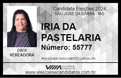 Candidato IRIA DA PASTELARIA 2024 - SÃO JOSÉ DA BARRA - Eleições