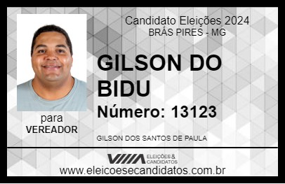 Candidato GILSON DO BIDU 2024 - BRÁS PIRES - Eleições