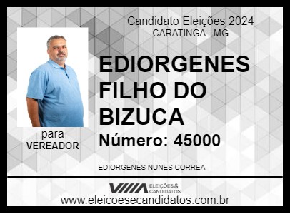 Candidato EDIORGENES FILHO DO BIZUCA 2024 - CARATINGA - Eleições