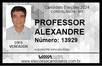 Candidato PROFESSOR ALEXANDRE 2024 - CORDISLÂNDIA - Eleições