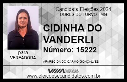 Candidato CIDINHA DO VANDERLI 2024 - DORES DO TURVO - Eleições