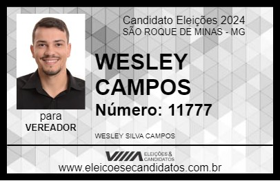 Candidato WESLEY CAMPOS 2024 - SÃO ROQUE DE MINAS - Eleições