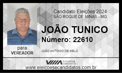 Candidato JOÃO TUNICO 2024 - SÃO ROQUE DE MINAS - Eleições