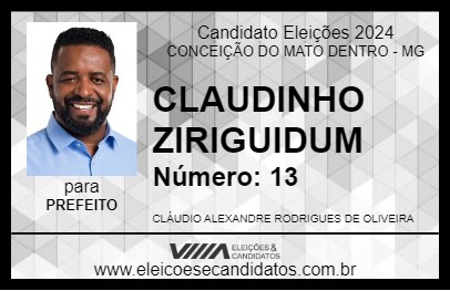 Candidato CLAUDINHO ZIRIGUIDUM 2024 - CONCEIÇÃO DO MATO DENTRO - Eleições