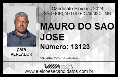 Candidato MAURO DO SAO JOSE 2024 - SÃO GONÇALO DO RIO ABAIXO - Eleições