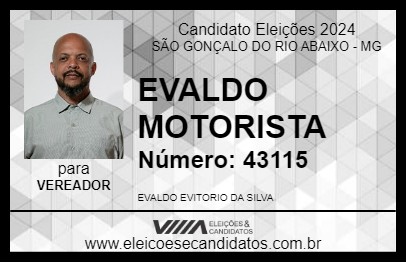 Candidato EVALDO MOTORISTA 2024 - SÃO GONÇALO DO RIO ABAIXO - Eleições