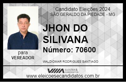 Candidato JHON DO SILIVANA 2024 - SÃO GERALDO DA PIEDADE - Eleições