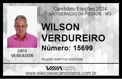 Candidato WILSON VERDUREIRO 2024 - SÃO GERALDO DA PIEDADE - Eleições