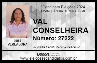 Candidato VALQUÍRIA CONSELHEIRA 2024 - DIVINOLÂNDIA DE MINAS - Eleições