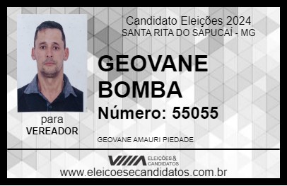 Candidato GEOVANE BOMBA 2024 - SANTA RITA DO SAPUCAÍ - Eleições