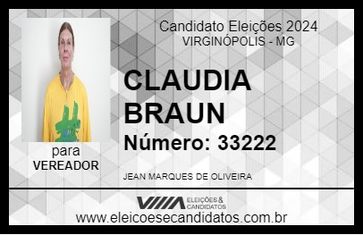 Candidato CLAUDIA BRAUN 2024 - VIRGINÓPOLIS - Eleições