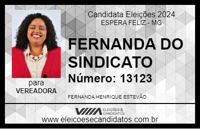 Candidato FERNANDA DO SINDICATO 2024 - ESPERA FELIZ - Eleições