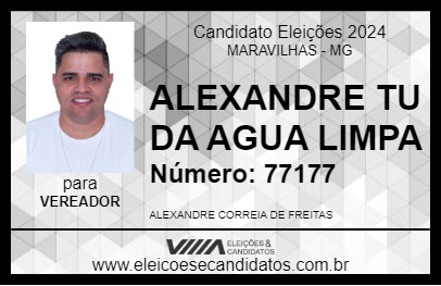 Candidato ALEXANDRE TU DA AGUA LIMPA 2024 - MARAVILHAS - Eleições