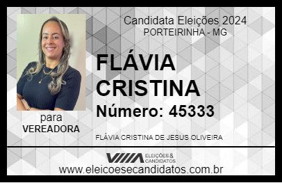 Candidato FLÁVIA CRISTINA 2024 - PORTEIRINHA - Eleições