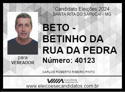 Candidato BETO - BETINHO DA RUA DA PEDRA 2024 - SANTA RITA DO SAPUCAÍ - Eleições