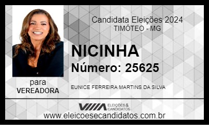 Candidato NICINHA 2024 - TIMÓTEO - Eleições