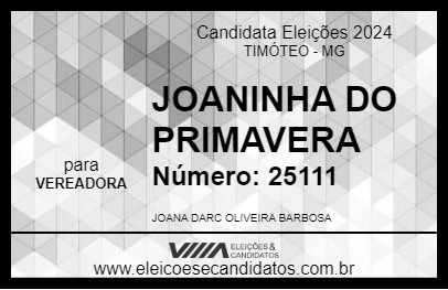 Candidato JOANINHA DO PRIMAVERA 2024 - TIMÓTEO - Eleições