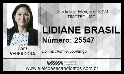 Candidato LIDIANE BRASIL 2024 - TIMÓTEO - Eleições