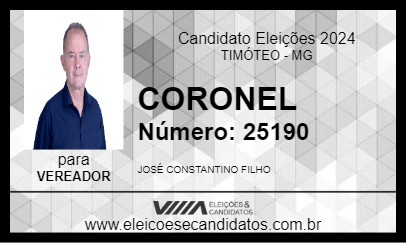 Candidato JOSÉ CONSTANTINO-CORONEL 2024 - TIMÓTEO - Eleições