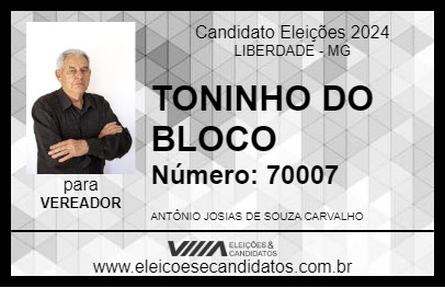 Candidato TONINHO DO BLOCO 2024 - LIBERDADE - Eleições