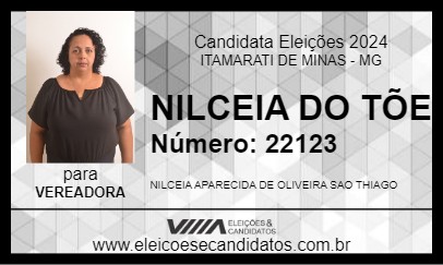 Candidato NILCEIA DO TÕE 2024 - ITAMARATI DE MINAS - Eleições