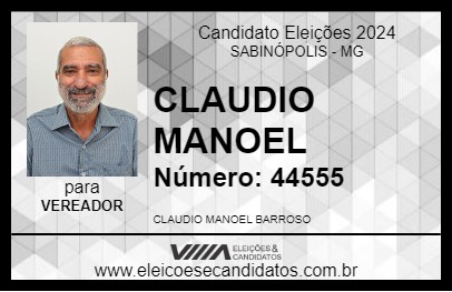 Candidato CLAUDIO MANOEL 2024 - SABINÓPOLIS - Eleições