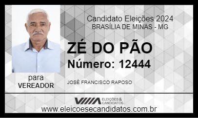 Candidato ZÉ DO PÃO 2024 - BRASÍLIA DE MINAS - Eleições