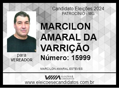 Candidato MARCILON AMARAL DA VARRIÇÃO 2024 - PATROCÍNIO - Eleições