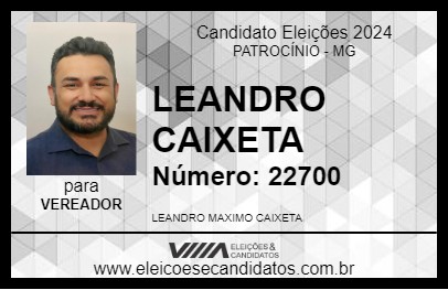 Candidato LEANDRO CAIXETA 2024 - PATROCÍNIO - Eleições