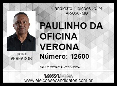 Candidato PAULINHO DA OFICINA VERONA 2024 - ARAXÁ - Eleições