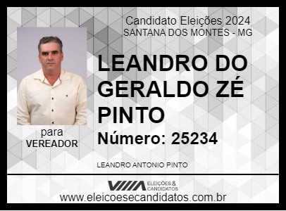 Candidato LEANDRO DO GERALDO ZÉ PINTO 2024 - SANTANA DOS MONTES - Eleições