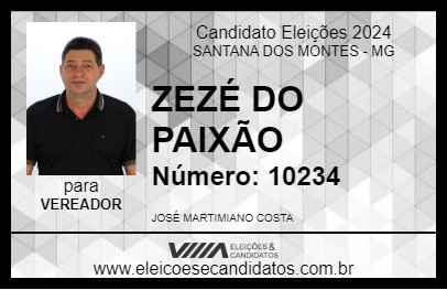 Candidato ZEZÉ DO PAIXÃO 2024 - SANTANA DOS MONTES - Eleições