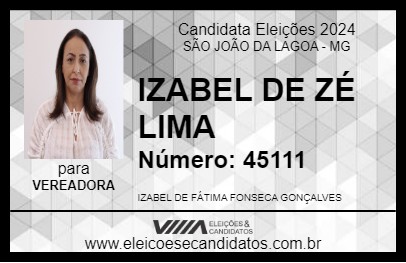 Candidato IZABEL DE ZÉ LIMA 2024 - SÃO JOÃO DA LAGOA - Eleições