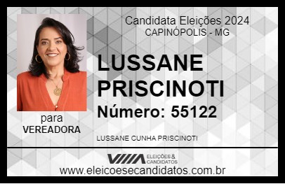 Candidato LUSSANE PRISCINOTI 2024 - CAPINÓPOLIS - Eleições