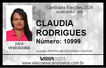 Candidato CLÁUDIA RODRIGUES 2024 - ALMENARA - Eleições