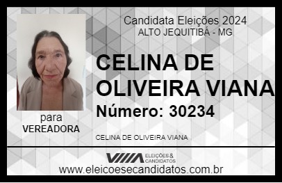 Candidato CELINA DE OLIVEIRA VIANA 2024 - ALTO JEQUITIBÁ - Eleições