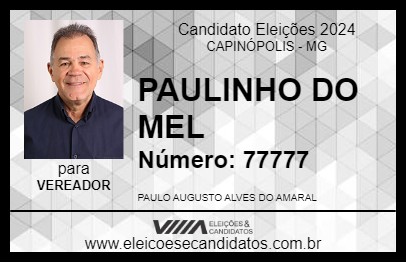 Candidato PAULINHO DO MEL 2024 - CAPINÓPOLIS - Eleições