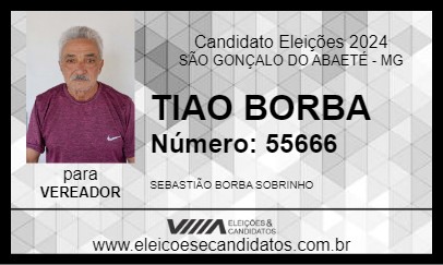 Candidato TIAO BORBA 2024 - SÃO GONÇALO DO ABAETÉ - Eleições