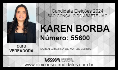 Candidato KAREN BORBA 2024 - SÃO GONÇALO DO ABAETÉ - Eleições