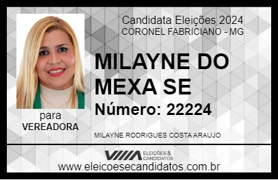 Candidato MILAYNE DO MEXA SE 2024 - CORONEL FABRICIANO - Eleições