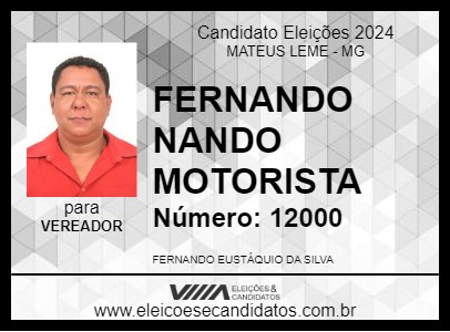 Candidato FERNANDO NANDO MOTORISTA 2024 - MATEUS LEME - Eleições